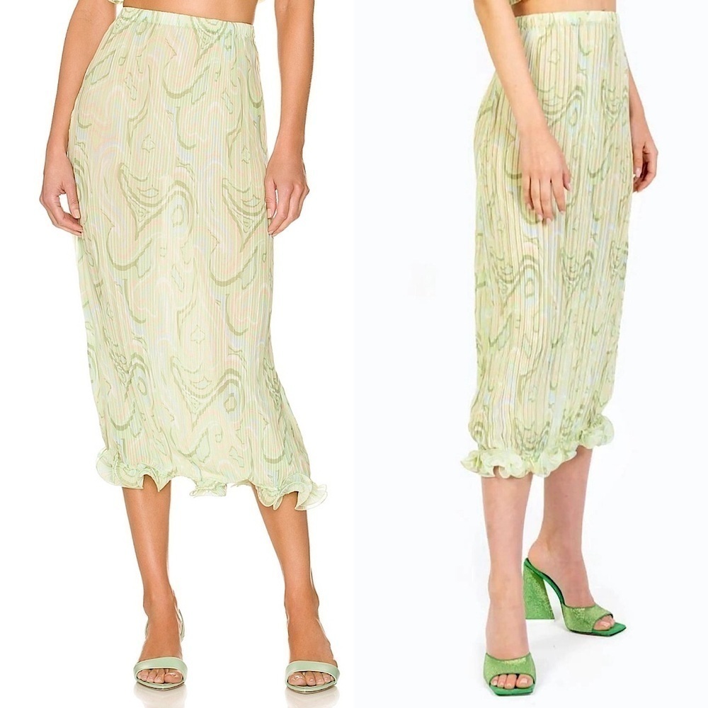 RONNY KOBO Pleated Swirl Print Ruffle Hem Y2K Fairycore Coquette Girl Skirt‎ XS - Picture 7 of 9
